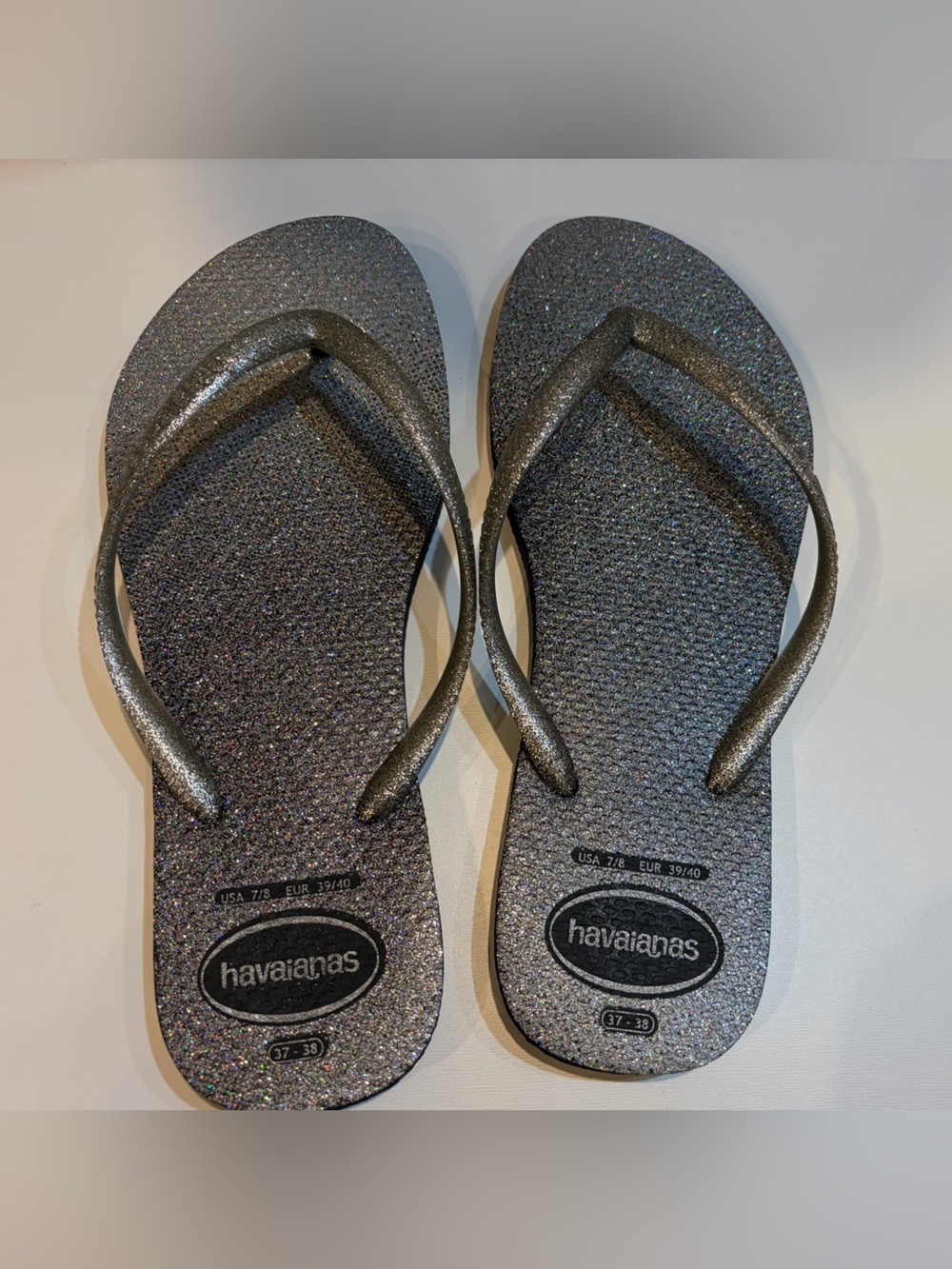 Havaianas Slim Glitter Gloss Steel Glitter Black Thong Flip-Flops 7/8